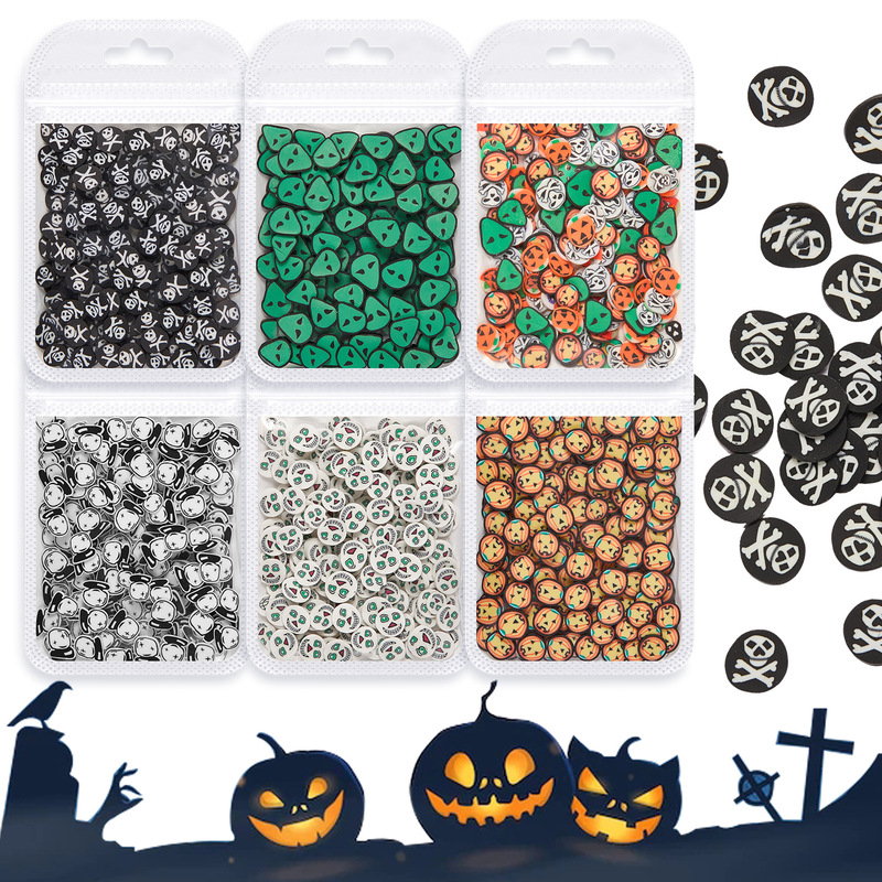 Halloween Sequins Soft Pottery 5G 10g Bag Wholesale Skull Pumpkin Witch Spider Nail Art Accessories