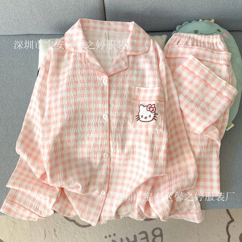 云朵棉睡衣女款夏季ins格子短袖套装高级感家居服可外穿跨境批发|undefined