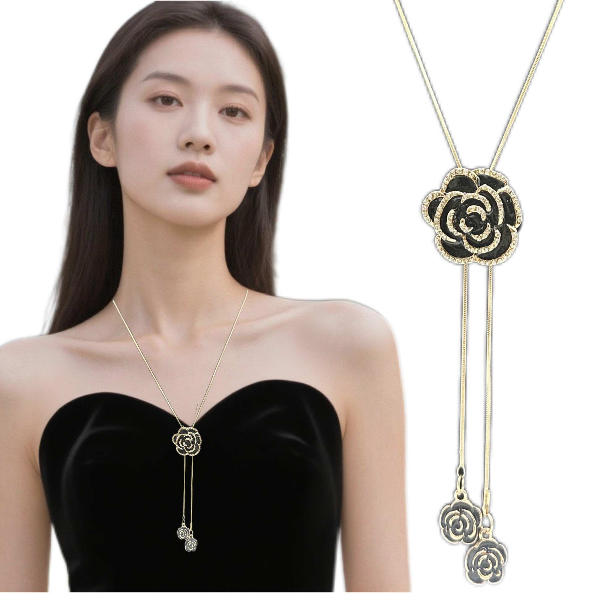 Pendentif rose en alliage de qualité avec chaîne serpent_voghion.com