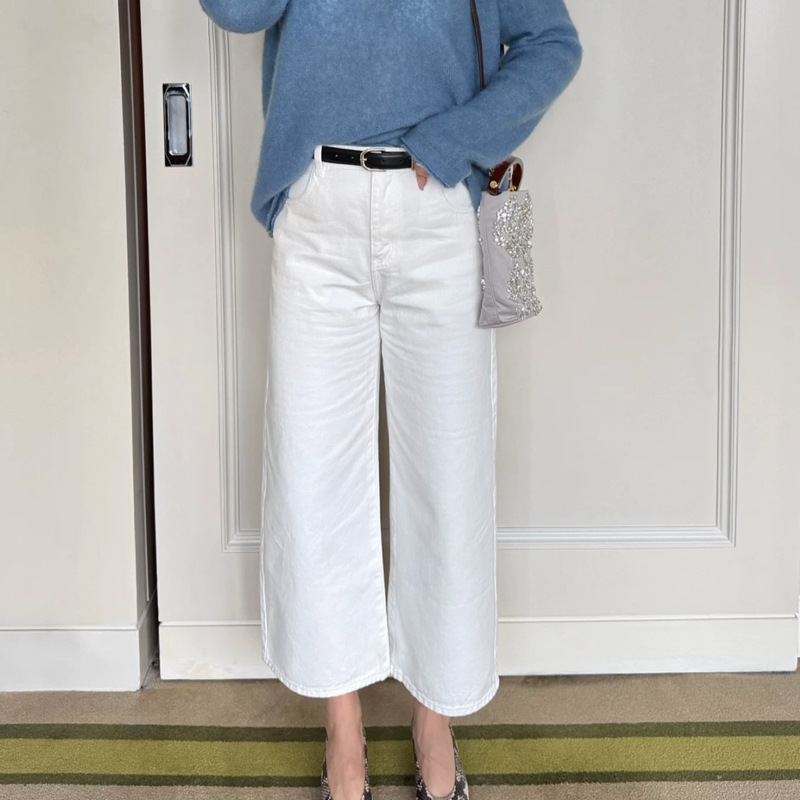 Turkish imported twill denim cropped straight-leg jeans with a belt, 2026 autumn new collection, stylish and slimming