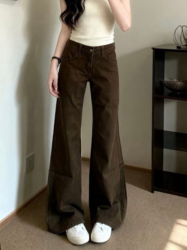 Petite women's brown flared jeans 2026 new low-waist trendy loose slimming versatile flared long pants Petite women's brown flared jeans 2026 new low-waist trendy loose slimming versatile flared long pants