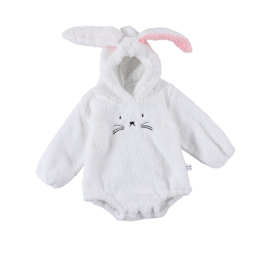 Baby and Toddler Autumn/Winter Fleece Thick One-Piece Huggy Suit Plush Triangle Outing Crawling Suit Rabbit One-Piece Suit with Hood - In Stock
