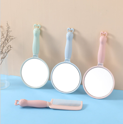 Adorable Rabbit Girl Heart Handle Mirror Convenient Touch-up Makeup Gift Customizable Logo Portable Handle Makeup Mirror