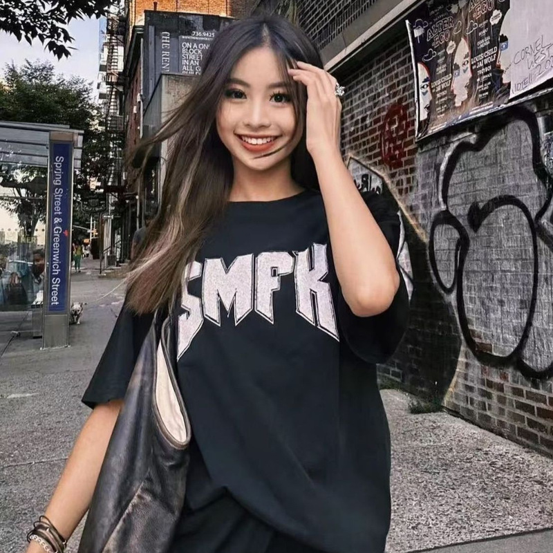 Sk Metal Rock Wide-Fit Tee Celebrity Style Retro Loose T-Shirt Top