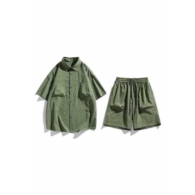 Verano hielo camisa de manga corta hombre + pantalones de cinco puntos set set set