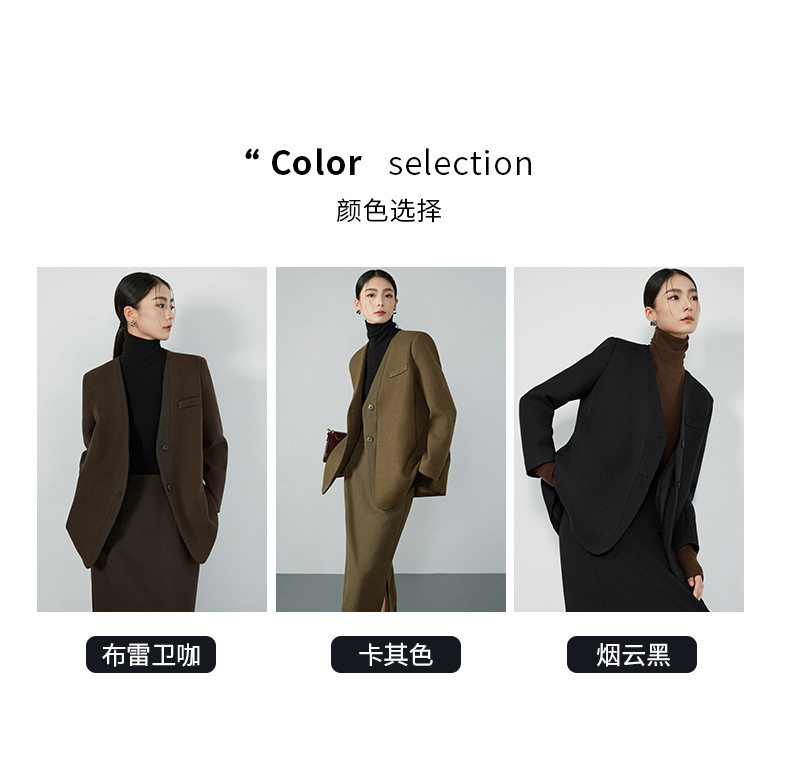 Áo vest nữ cổ V tay dài dáng suông một hàng nút phong cách thanh lịch — Váy Midi Breeveca, Váy màu xanh hải quân, Váy màu xám khói, Váy màu đỏ tía chi tiết 3
