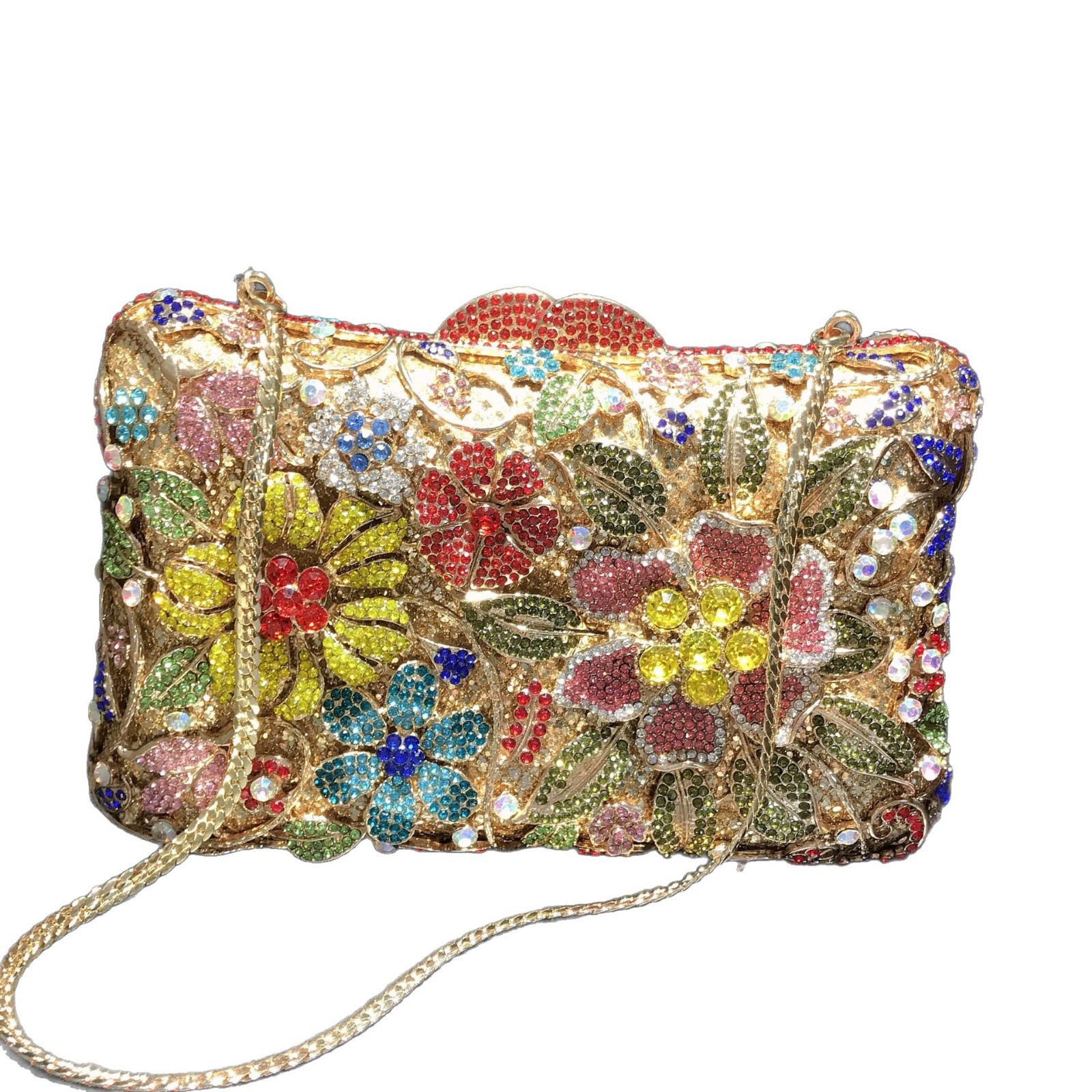 Nuevo paquete de cena de moda transfronteriza bolsas tridimensionales bolsas de mano de taladro europeo y americano nuevo embrague de aleación pastel