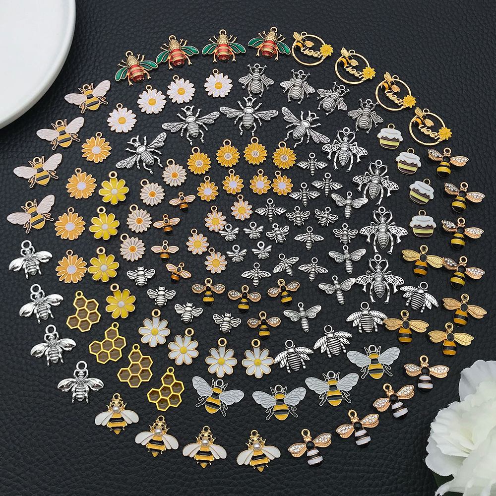 混120个小蜜蜂DIY饰品配件昆虫动物合金滴油发饰耳饰吊坠手工跨境详情16