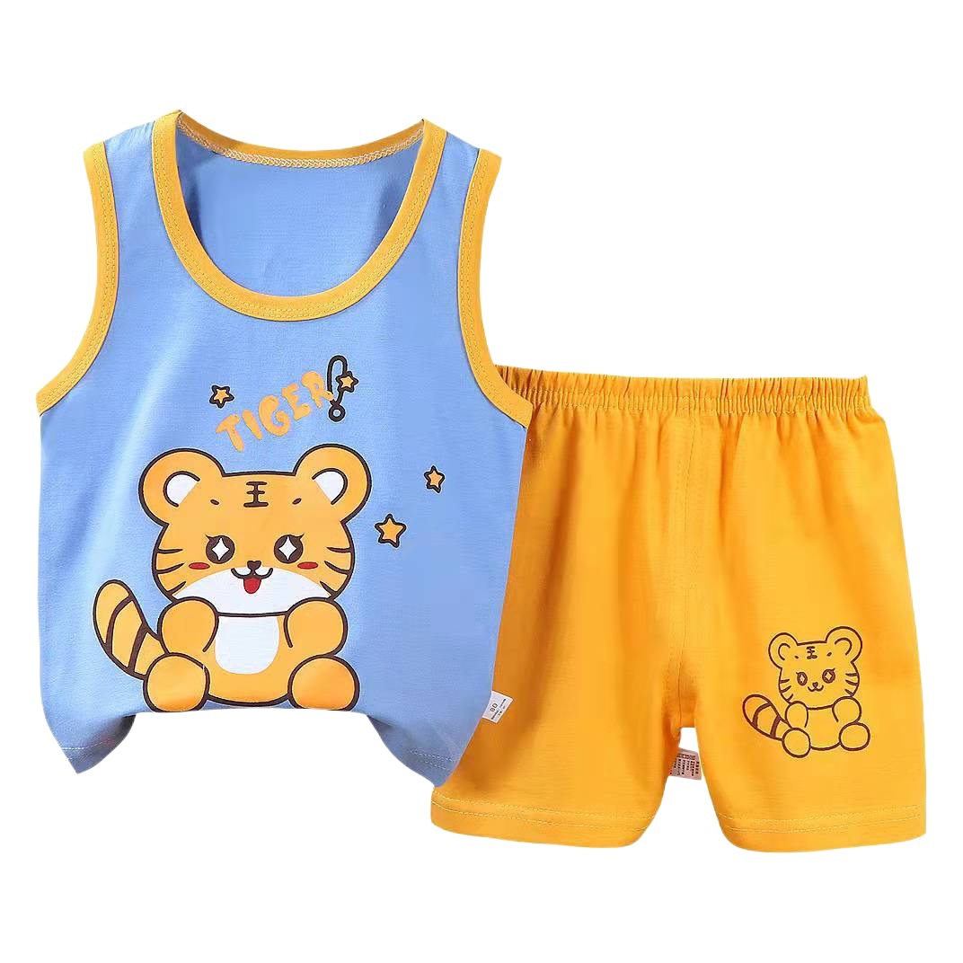 Conjunto de chaleco para niños de algodón puro, ropa de verano para niñas, estilo coreano, ropa infantil nueva 2025, conjunto de dos piezas para niños de verano al por mayor.