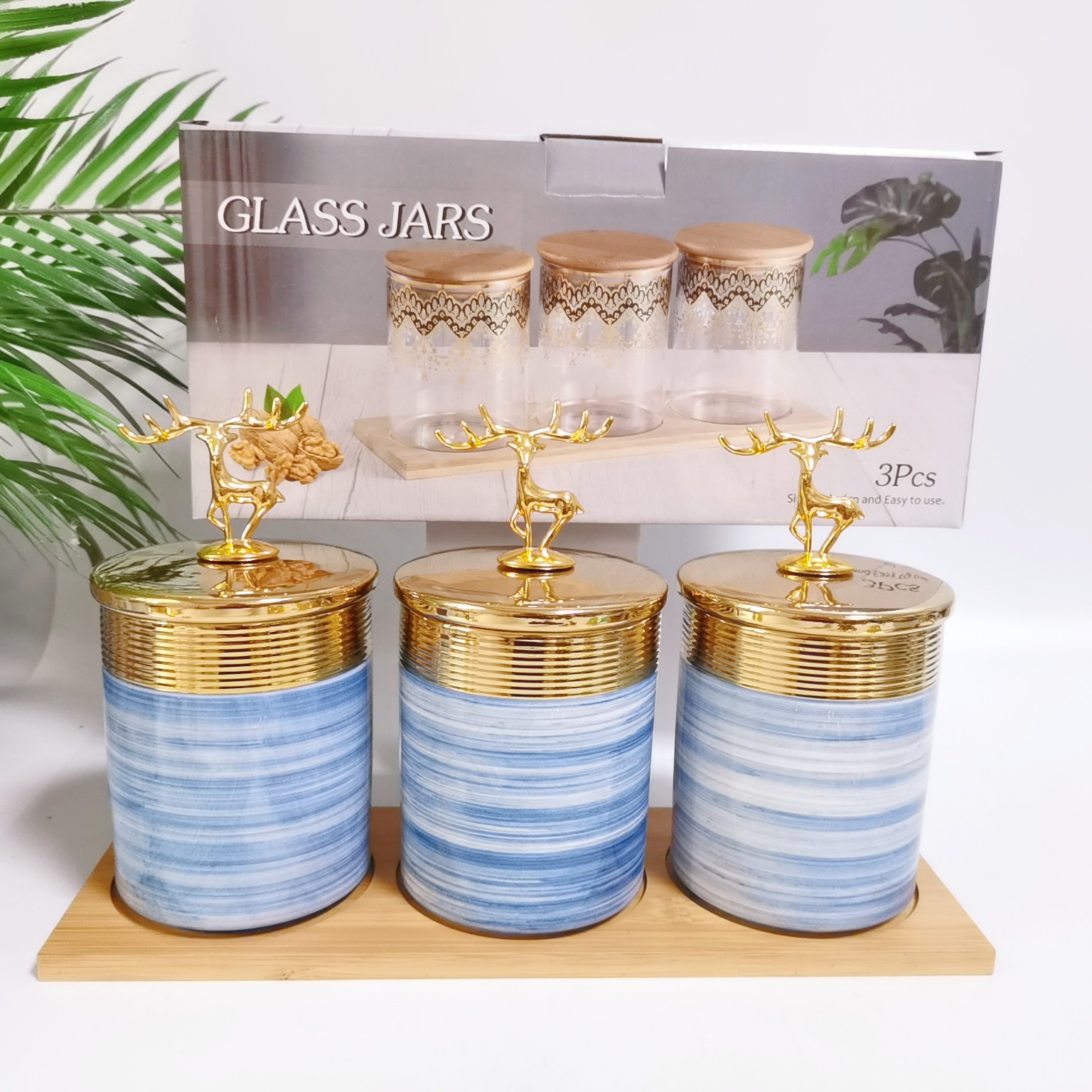 Nueva galvanoplastia cerámica sellada jarra de almacenamiento de cocina jarra de almacenamiento multi-grano con madera condimento tarro café tarro traje