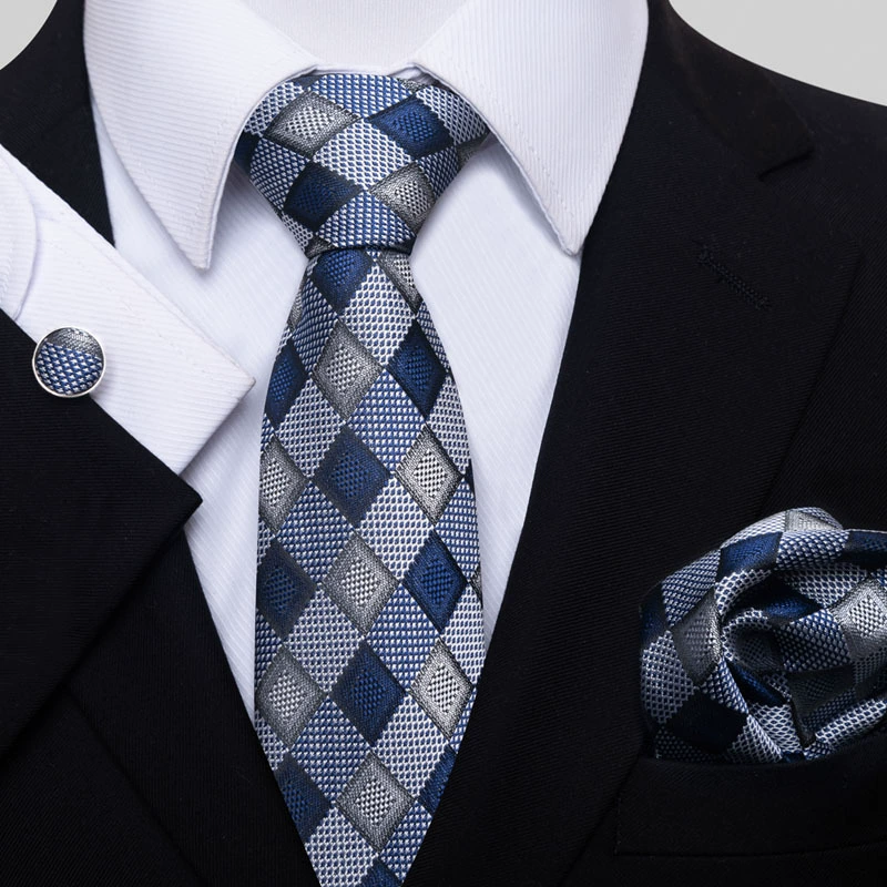 Ready stock solid color polka dot plaid tie wholesale solid color men's tie tie cufflinks pocket square set 8cm