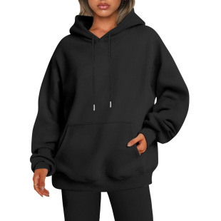 Cross-Border Foreign Trade Amazon Independent Station European and American Large Size Men's and Women's Same Style Drop Shoulder Sleeves Plus Velvet Solid Color Hoodie Sweatshirt