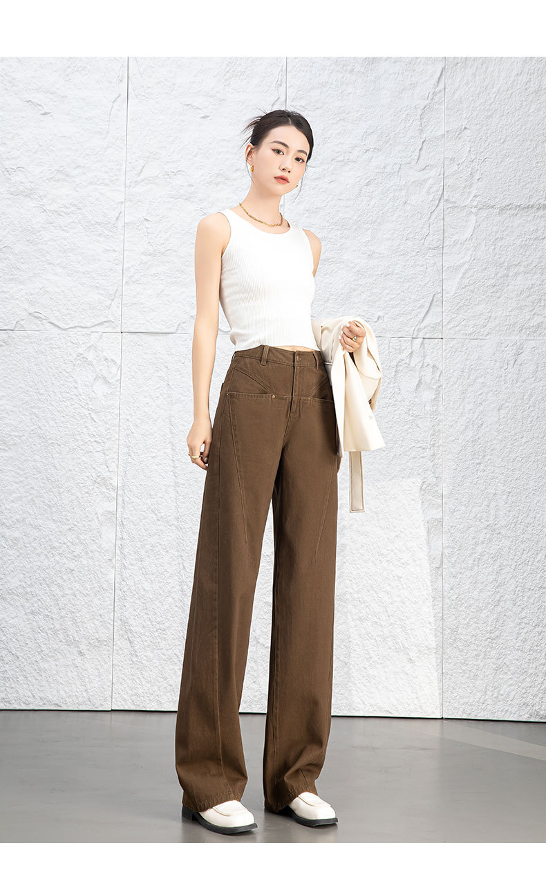 Quần jean nữ ống rộng cạp cao dáng suông chất cotton wash mềm — Màu xám lạnh chi tiết 21