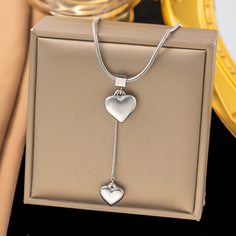 Daily Occasion PVD Coated Real Gold Plated Geometric Heart Shape Titanium Steel Sweet Waterproof Non Tarnish Titanium Steel Pendant Necklace
