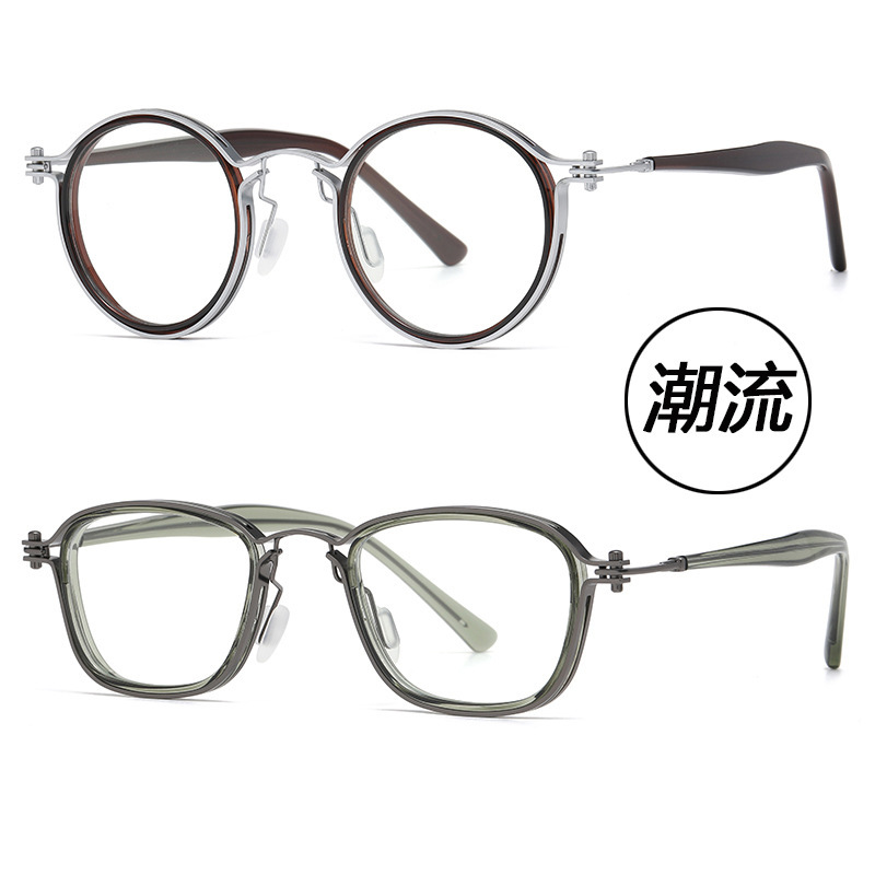 Niche Personality Retro Frame Trendy Handmade Plate Foot Metal Flat Mirror Black Frame Anti-Blue Light with Short Vision Frame Niche Personality Retro Frame Trendy Handmade Plate Foot Metal Flat Mirror Black Frame Anti-Blue Light with Short Vision Frame