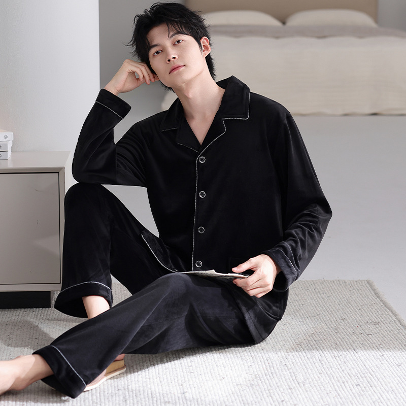 Pajamas for Men, Winter Coral Velvet Thickeneded Fleece-Lined, Autumn and Winter Island Velvet Large Size Warm Spring & Fall Thin Velvet Home Clothes