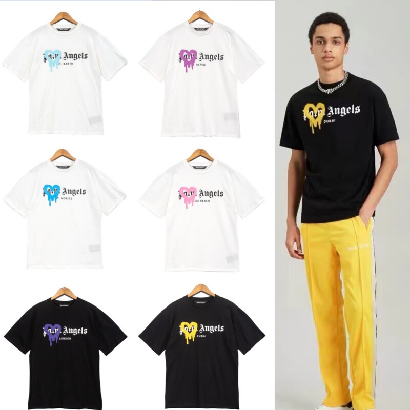 Palm Palm Angel Angels Heart Dissolved Heart Graffiti Letters Men's and Women's T-Shirt Loose Round Neck Short-Sleeved Summer