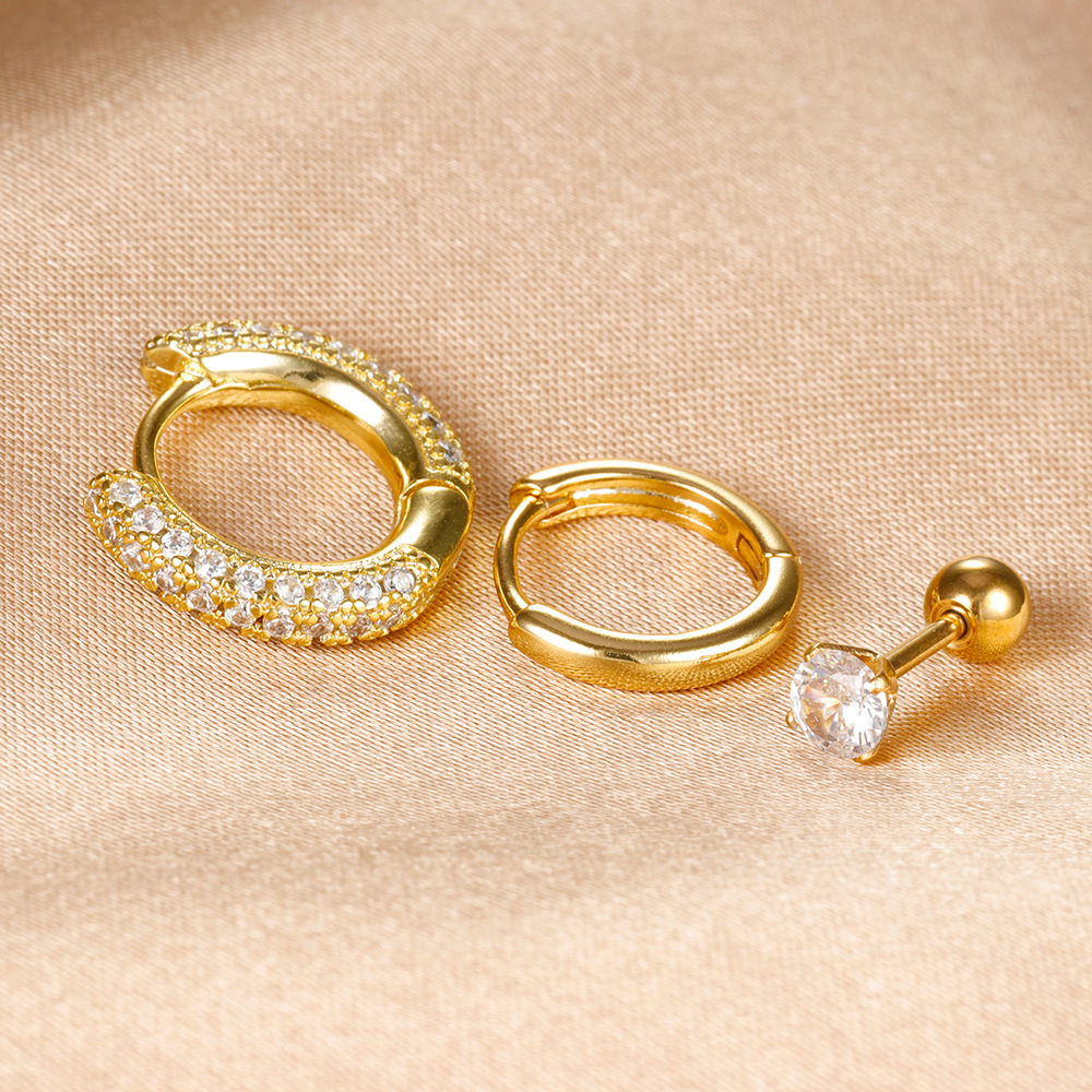 10g Weight Copper Ear Needle Material Zircon Inlay Material Hoop Earrings, Ear Studs Classification 1 Set Quantity Daily Occasion Copper Material Geometric Pattern Women's Gender Plating Design IG Style Style 1 Set IG Style Geometric Plating Copper Zircon Hoop Earrings Ear Studs 4