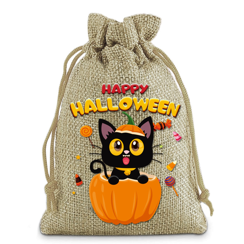 2025 新ハロウィンリネン巾着ポケット巾着収納袋誕生日パーティー子供のギフトバッグキャンディーバッグ|undefined