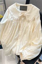 法式甜美小众娃娃领花边长袖衬衫女秋季小个子BF慵懒风内搭上衣女