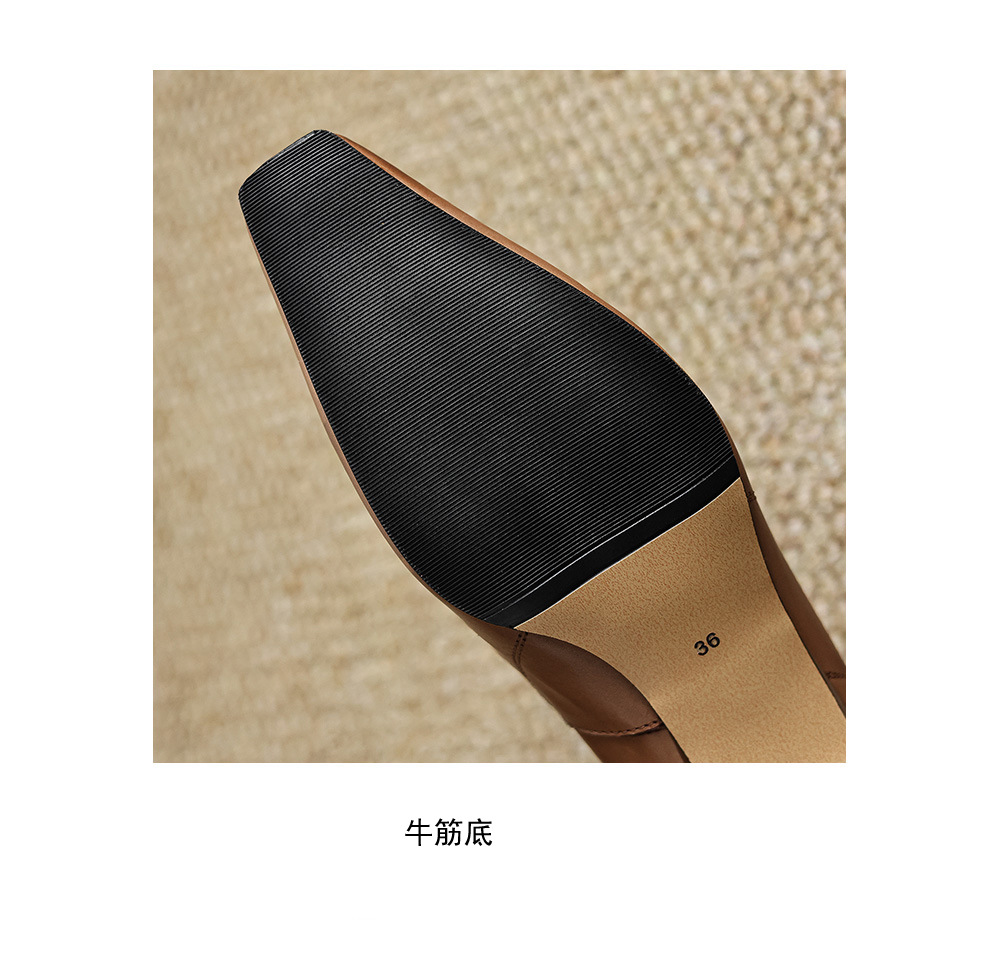 Giày cao gót nữ mũi nhọn da bò thật gót 3.5 cm phong cách Hàn Quốc — màu nâu chi tiết 14