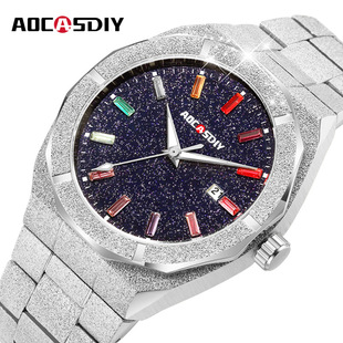 AOCASDIY Watch Men's Fashion Luxury Full Diamond Starry Quartz Watch Waterproof Steel Band Men's Watch Amazon Explosions