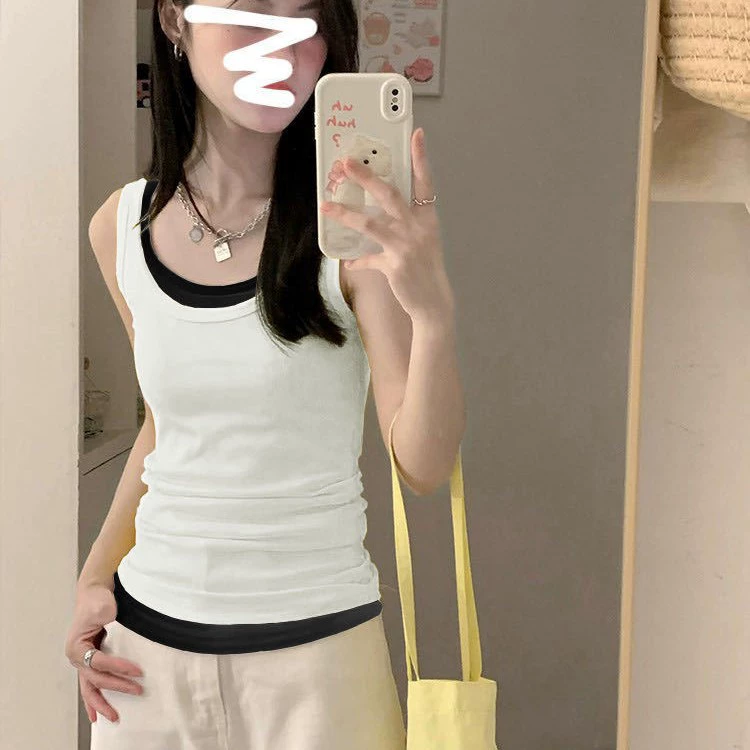 Летом основной цвет простой поддельный двухкомпонентный жилет дофамина с нагрудным ковриком для тонкого и дикого топ