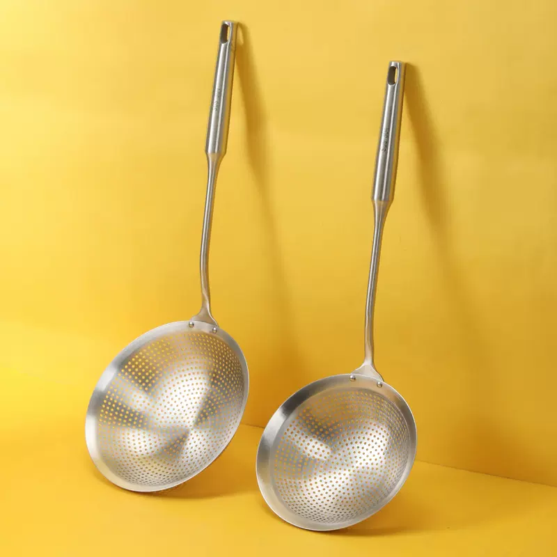 一体全钢漏勺304不锈钢食品级厨房油炸笊篱长柄饺捞面勺冲孔沥勺