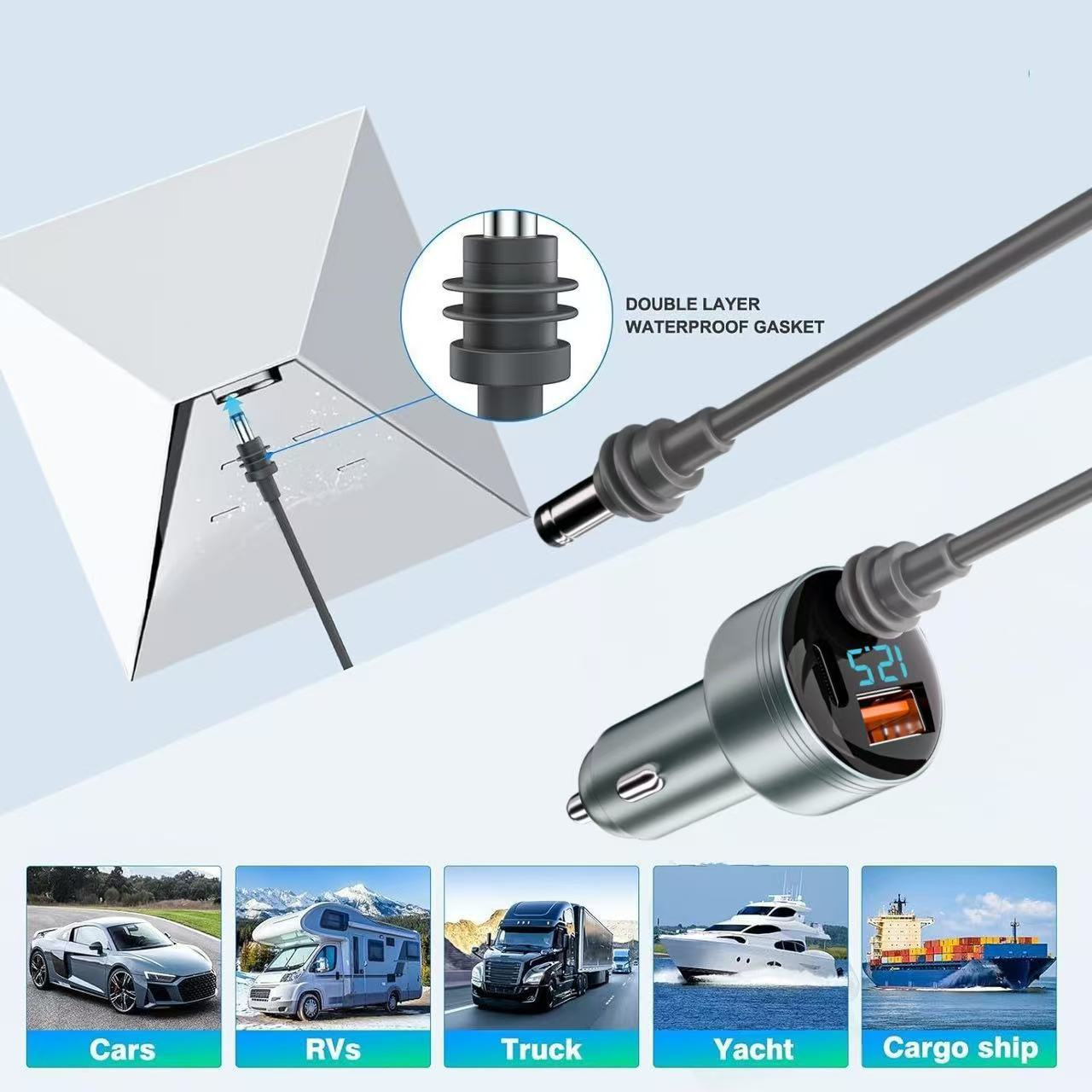 New Cross-Border Model Dc Car Charger with Mini Digital Display, Suitable for Fourth-Generation Mini Car Chargers, One-To-Three