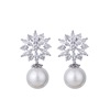 Zirconium solar-powered, earrings, diamond encrusted, flowered, Japanese and Korean, with snowflakes