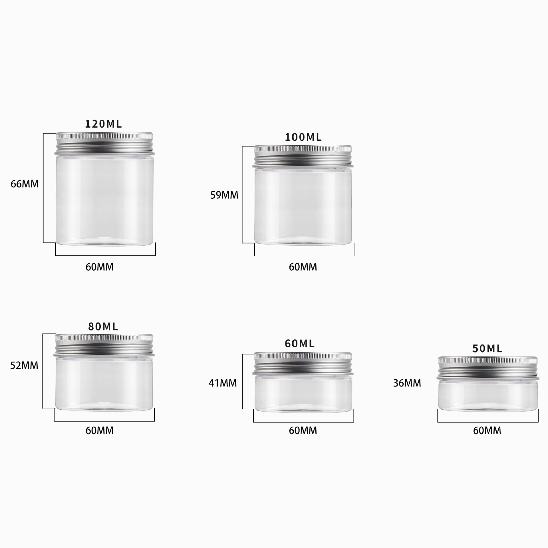 Nueva cubierta de aluminio alta transparente PET botella transparente botella de crema facial sub-embalaje botella cosmética transparente Color opcional