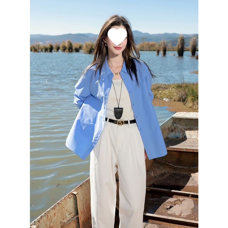 夏季克莱因蓝通勤防晒衬衫女薄款透气OL职场长袖衬衣外套女装|undefined
