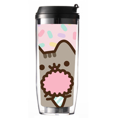 春夏PUSHEEN胖吉貓卡通男女學生便攜式水杯高顏值可愛ins吸管杯子