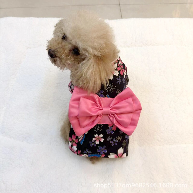 Pet Hanfu dog New Year clothes teddy bear small dog cherry blossom kimono cotton princess style cat clothes