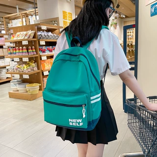 新款百搭纯色双肩包 清新甜美韩版休闲背包 高中女大学生撞色书包