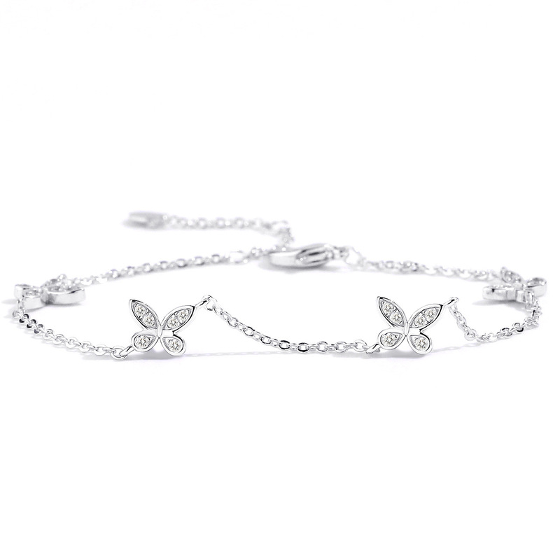 Mini Four Butterfly Bracelet, White Golden-Plated Inlaid, Light Luxury Style, Phantom Butterfly, Simple Style, Elegant Women's Commuter Bracelet
