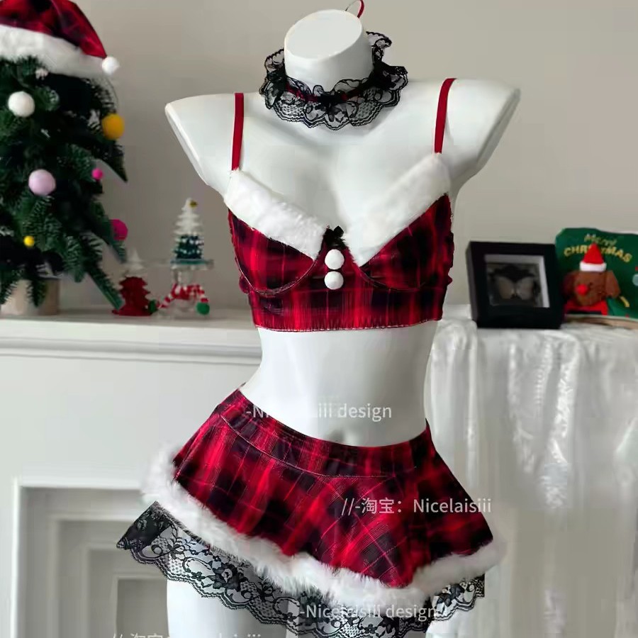 Lip Print Popular Velvet Jk Uniform Christmas Sexy Bunny Girl Sexy Intimates Internet Celebrity New Year's Jersey Suit Pure Desire