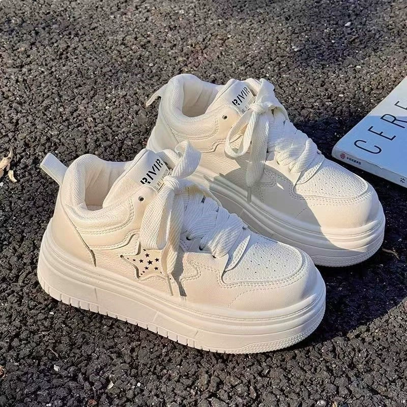 White shoes platform, high footwear, universal sports shoes for leisure, sneakers