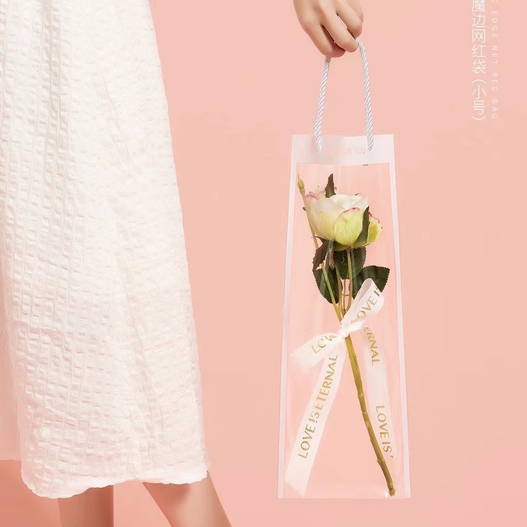 手提鲜花袋网红袋透明手提袋拎袋花束花艺礼品袋橱窗鲜花防水袋