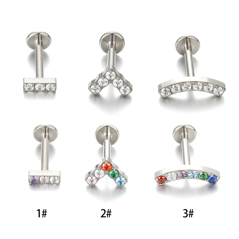 Fashion Geometric Titanium Steel Inlay Zircon lip stud 1 Piece