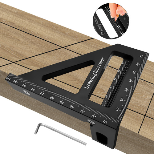 Newly upgraded triangular hole ruler, woodworking marking ruler, right-angle ruler, angle ruler, scriber, angler, aluminum alloy ruler
