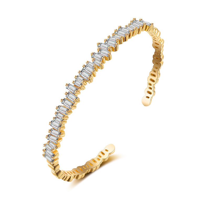 Geometric Pattern Women's Gender Environmentally Friendly Copper Copper Elegant Lady Streetwear Inlay Geometric Zircon Bangle