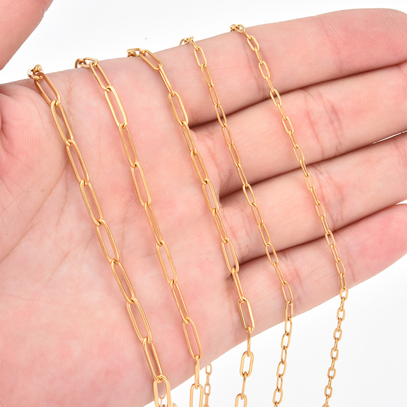 Vacío galvanoplastia 18K oro Acero inoxidable aplanamiento martillo largo Cruz soldadura boca Oval cadena multi-especificación DIY joyería cadena