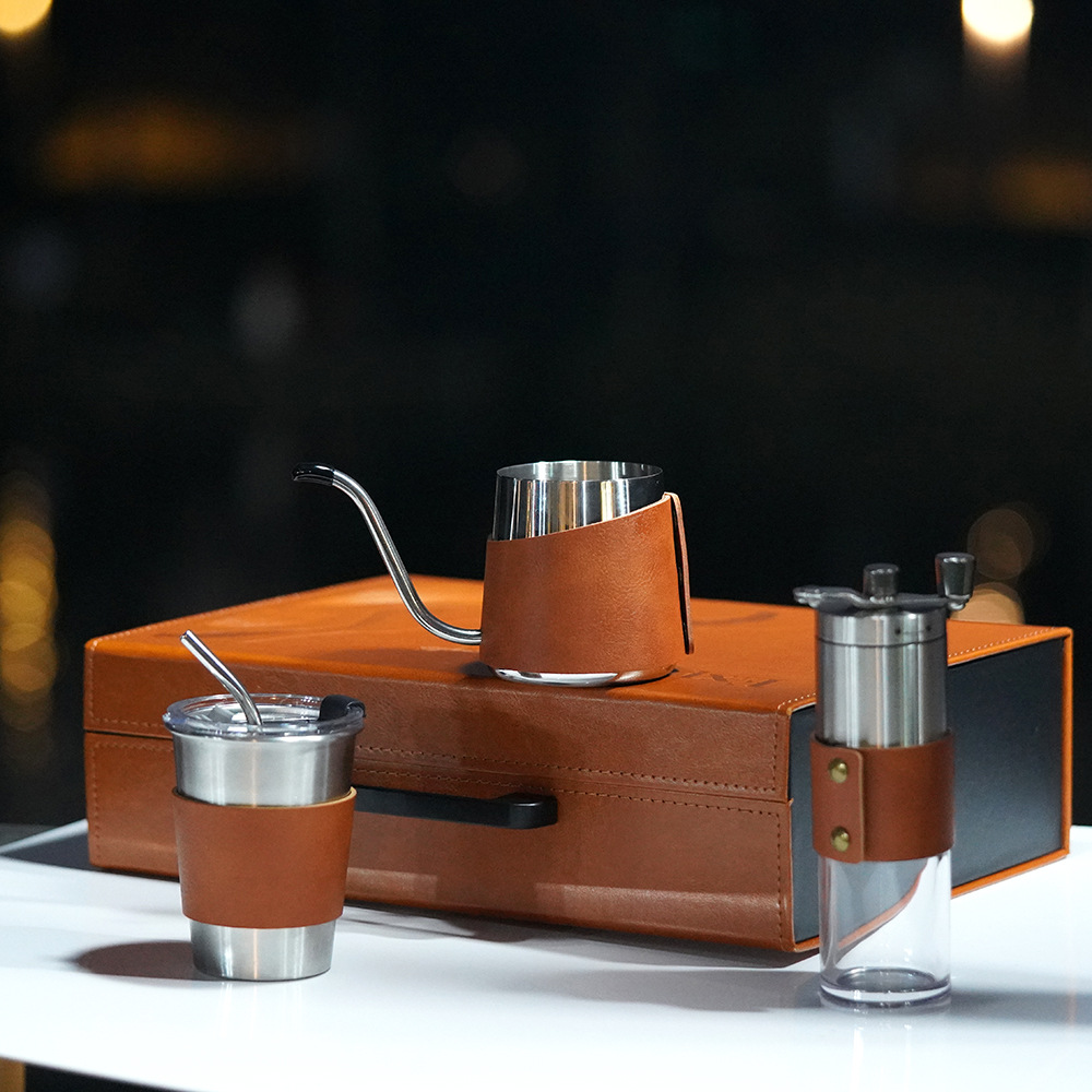 Regalos de negocios Kit de café de campamento al aire libre utensilios de café molino de mano Kit de cafetera Taza de café