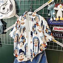 东南亚热带风情花衬衫短袖衬衣大码胖子男生百搭大码五分袖沙滩服