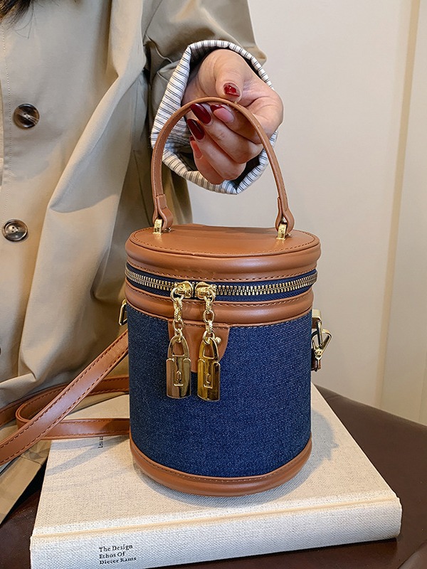 Bolsa de cubo de mano de comercio exterior transfronterizo para mujeres 2024 nueva moda de color contrastante empalme de alta calidad bolso de hombro
