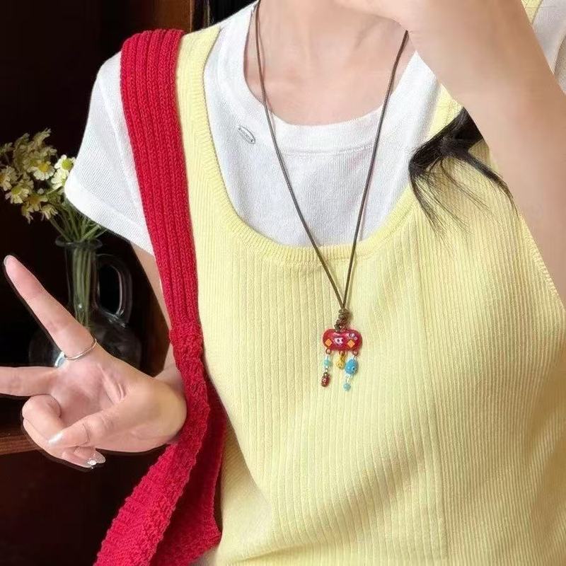 ドーパミンカラーアップル織りネックレスレディース新しいかわいいロングペンダントアクセサリーパーソナライズされた多用途ネックレス|undefined
