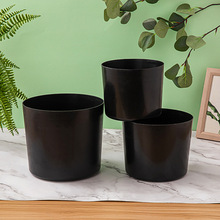 耐摔增强黑色直筒塑料花盆有柱PP花盆仿真植物花盆黑直筒盆