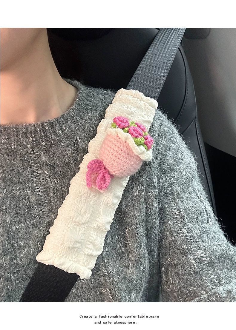 Car Seat Belt Shoulder Protector Anti-Neck Strangulation Cartoon Cute High-End Car Interior Decoration Car Protective Cover for Women