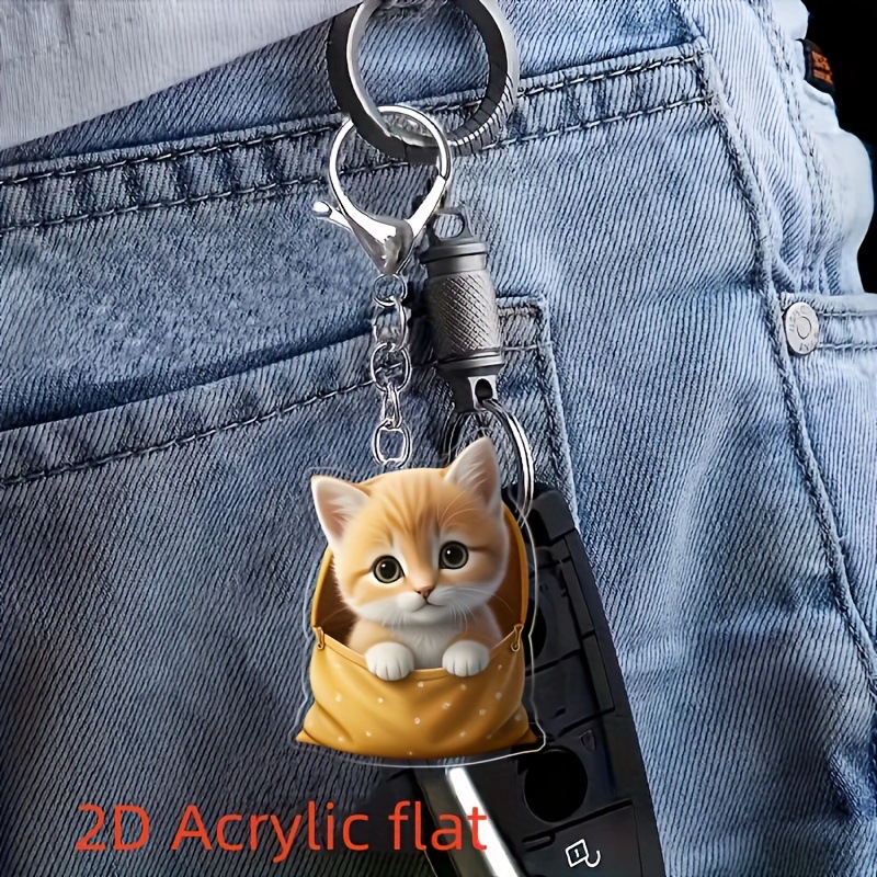 Amazon nuevo encantador acrílico plano amarillo bolsa gato coche espejo retrovisor mochila o llavero colgante